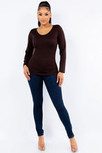FLEECED LINED STRETCHY LONG SLEEVE TOP