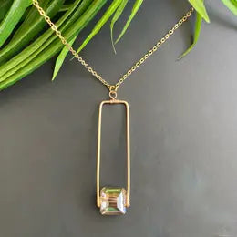 GOLD RECTANGLE DROP PENDANT NECKLACE