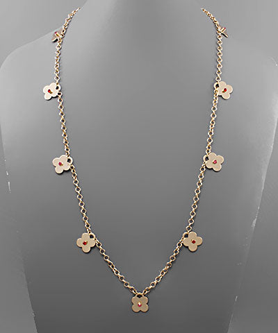 GOLD CHAIN NECKLACE WITH FLOWERS WITH A JEWEL MIDDLE