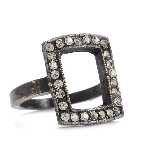 OPEN RECTANGLE CRYSTAL RING