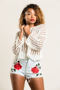 ROSE EMBROIDERED JEAN SHORTS