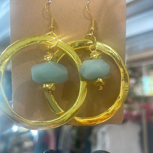 GOLD AND TEAL CIRCLE EARRINGS